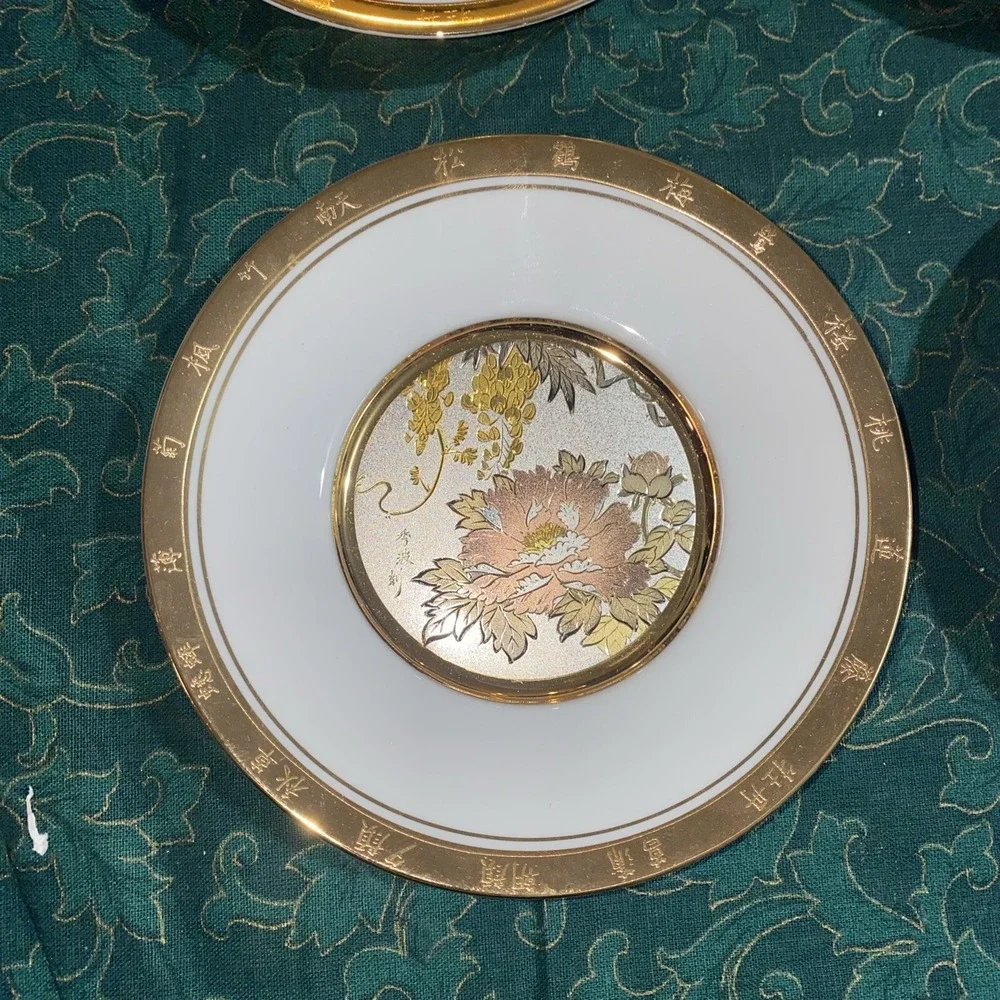 Japanese Floral Calendar Collection Chokin Plates New Year's Day-Set Of 11 W/COA